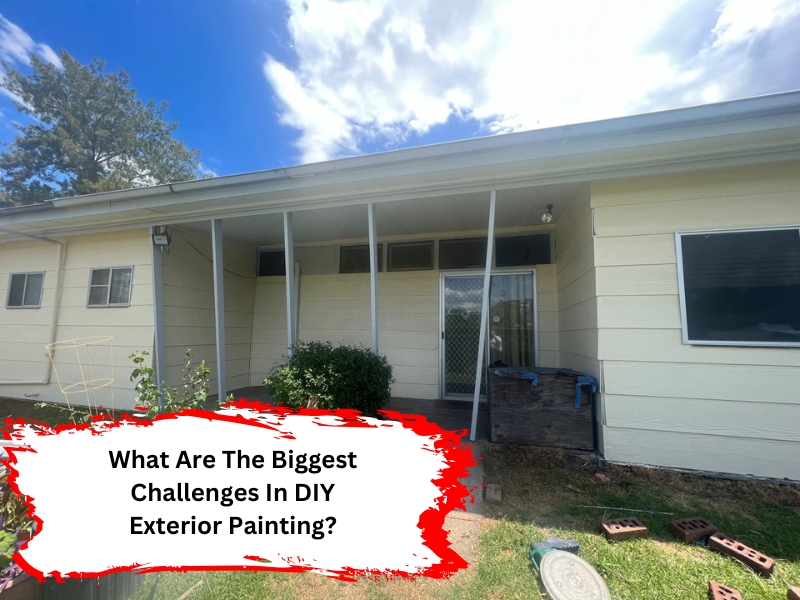 A house exterior being prepped for DIY exterior painting, highlighting common challenges.