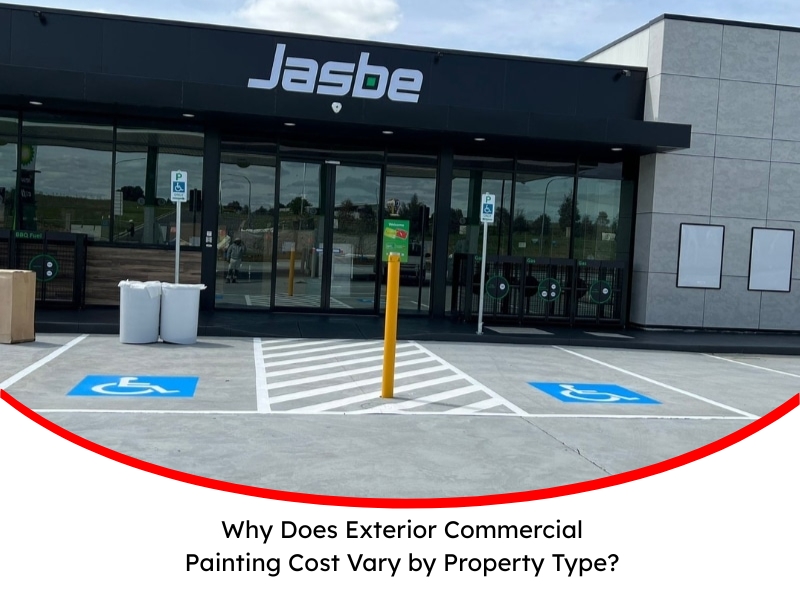 Modern commercial building with accessible parking spaces in front, illustrating factors that influence exterior commercial painting cost.