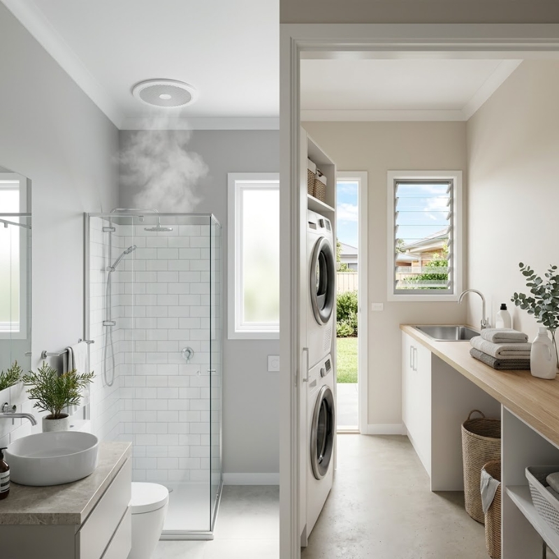 Freshly painted Sydney bathroom and laundry with good ventilation to prevent mould, peeling paint and stains.