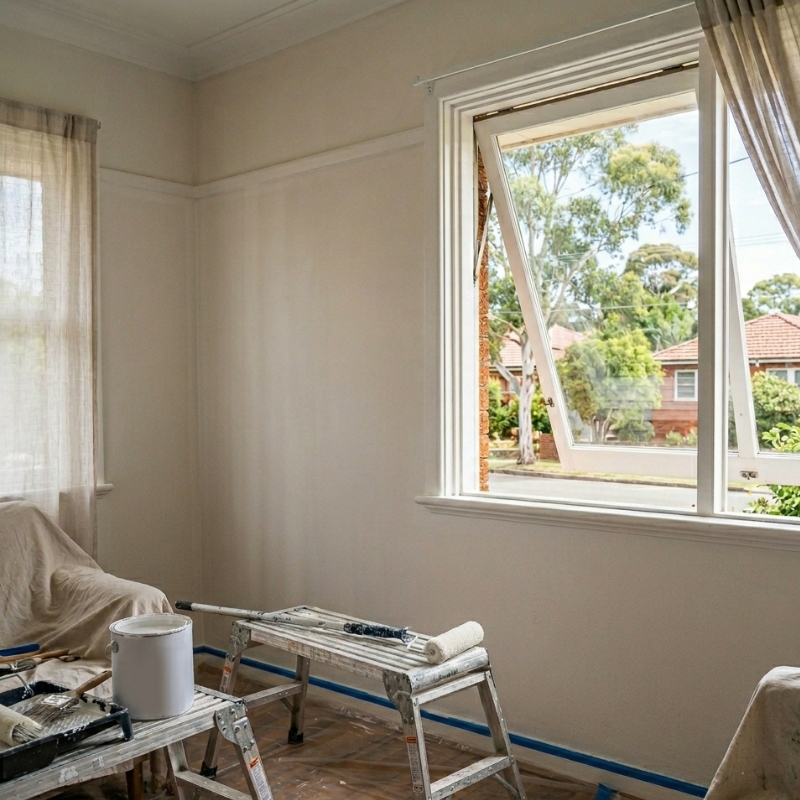 Sydney painter applying low-VOC paint to improve indoor air quality