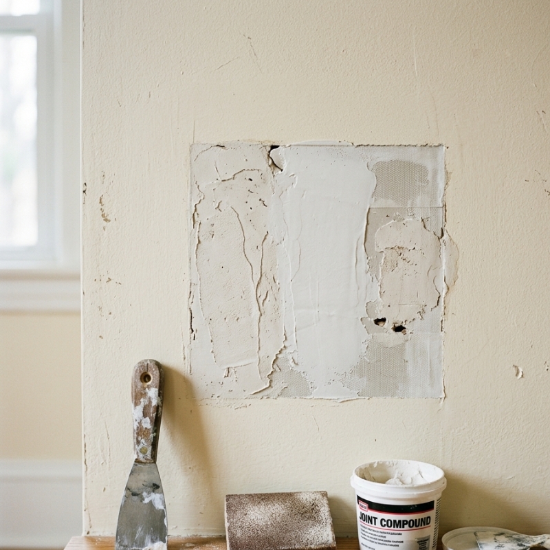 DIY plaster patch repair showing the difference between a rough repair and a smooth professional wall finish
