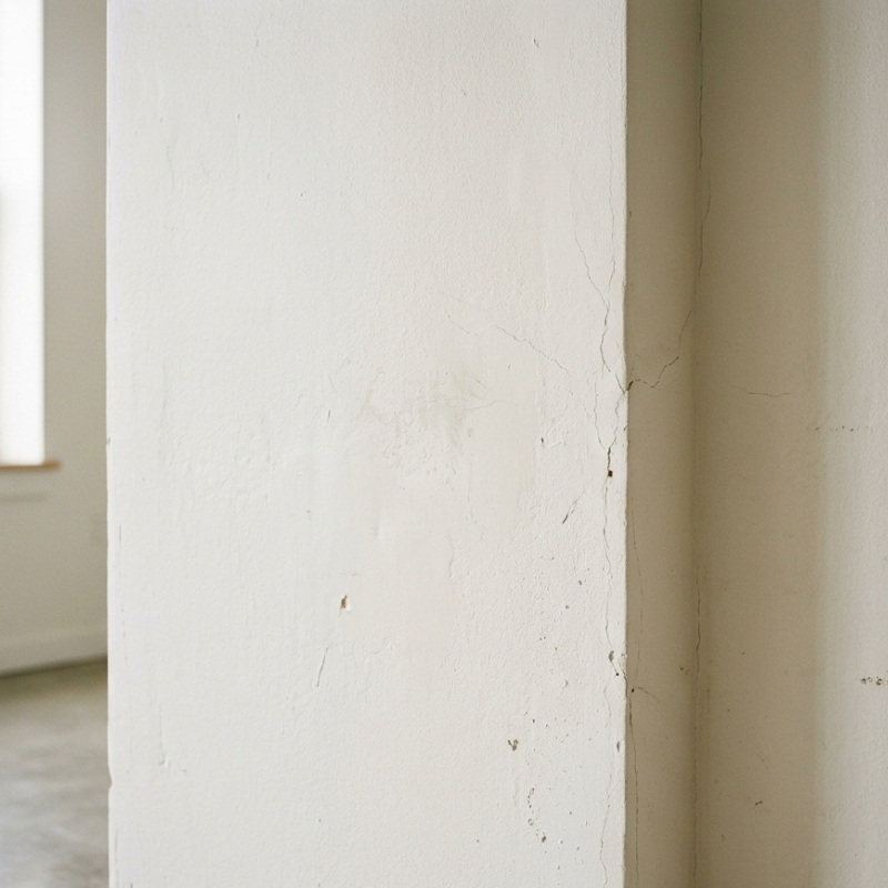 Early signs of interior wall paint deterioration showing dull patches and small cracks before peeling begins