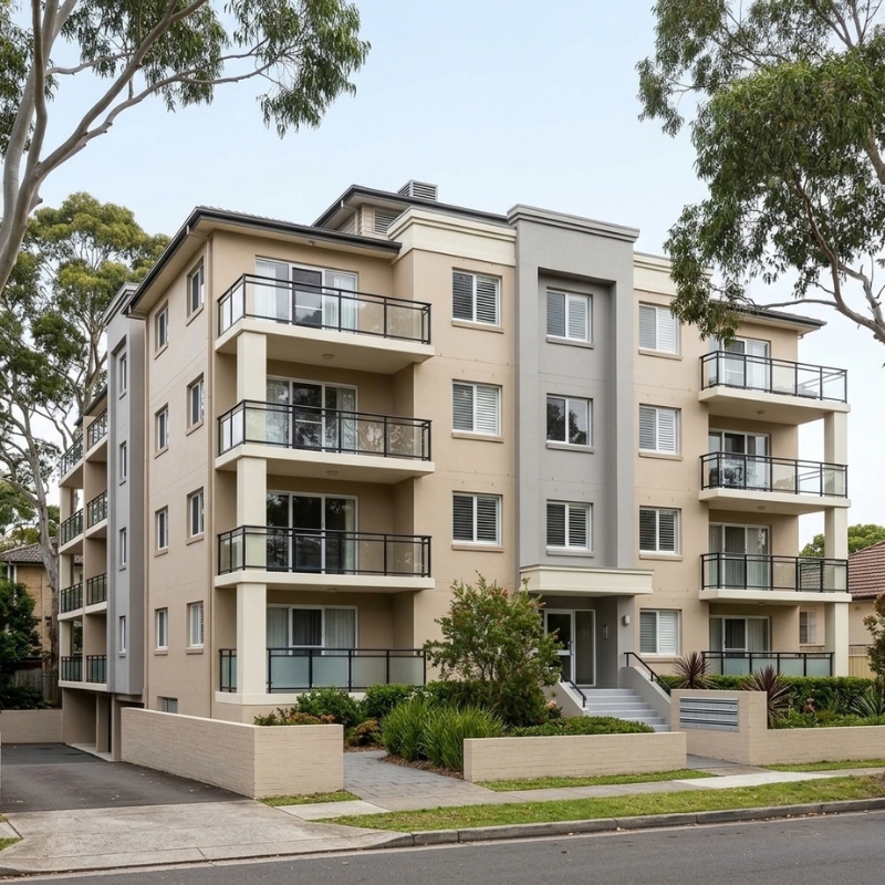 Strata apartment building with freshly painted exterior and well-maintained balconies in Sydney